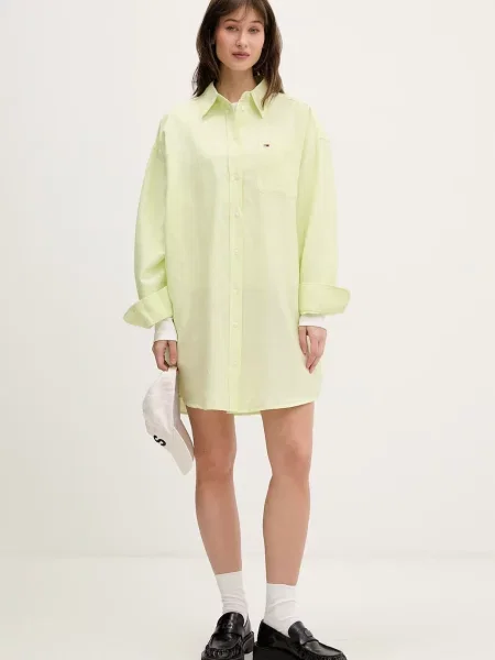 Tommy Jeans rochie tip cămașă cu in verde