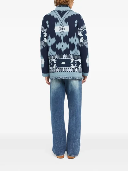 Cardigan Alanui cu franjuri din jacard albastru