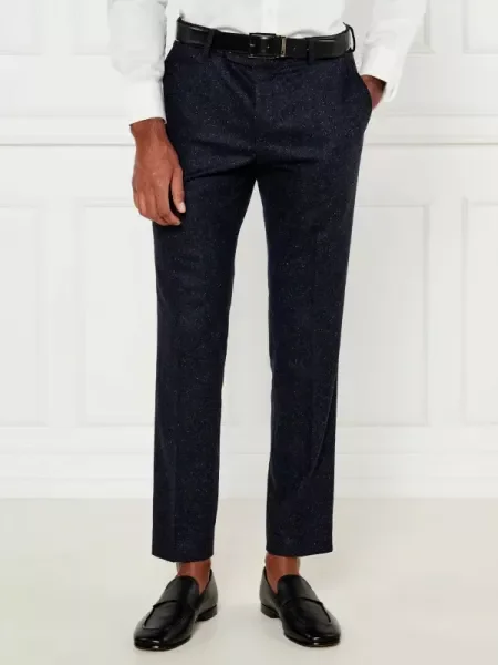 BOSS BLACK De lână pantaloni cu adaos de mătase negru
