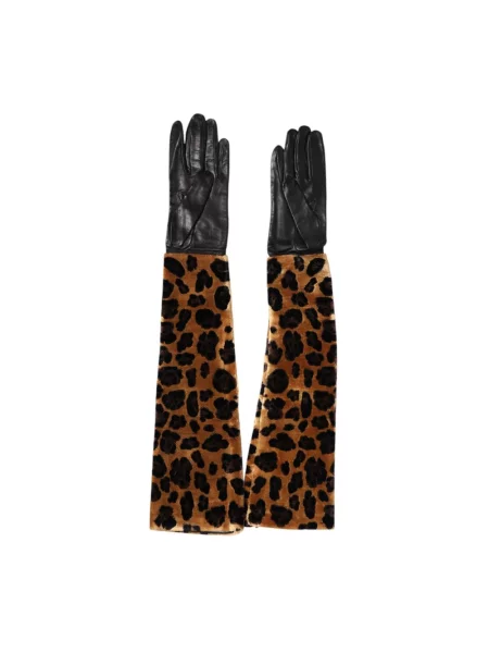 Rękawiczki Dolce And Gabbana skórzane w panterkę brązowe