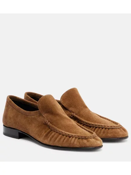 Pantofi loafer The Row din piele de căprioară maro