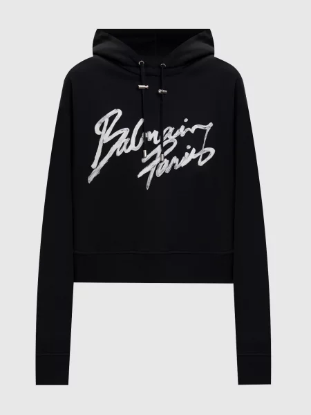 Худі з принтом логотипа Balmain чорне