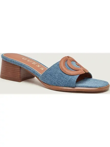 Guess De blugi șlapi cu gros cu adaos de piele albastru