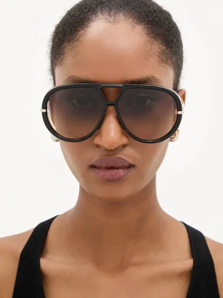 Bottega Veneta ochelari de soare aviator pentru femei negru