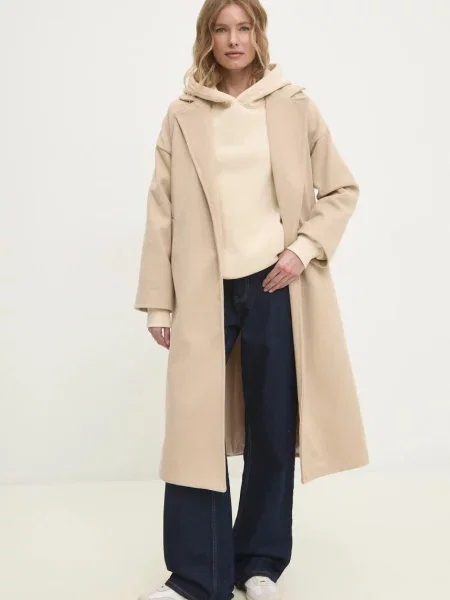 Answear Lab bluza z kapturem gładka beżowy