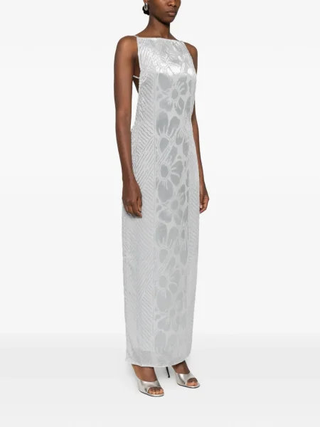 Rochie maxi Sir cu model floral cu imagine de costum argintiu