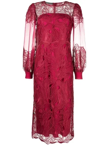 Rochie midi Alberta Ferretti din dantelă roșu