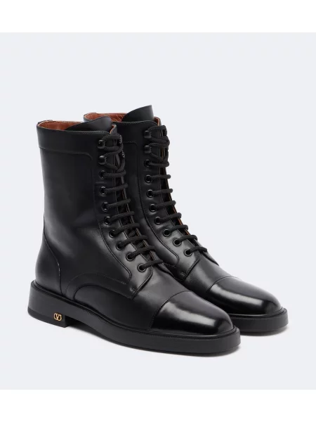 Botine Valentino Garavani cu șireturi din piele negru