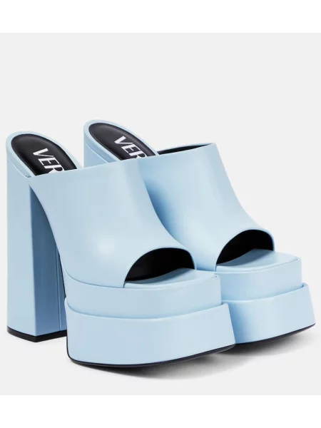 Papuci tip mules Versace din piele cu platformă albastru