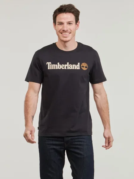 Kratak majica Timberland kratki rukavi s autogramom crna