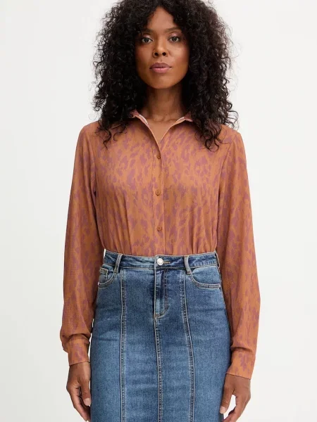 Silvian Heach cămașă RAPANE cu guler clasic regular maro