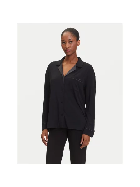 BOSS Zgornji del pižame Sheen Relaxed Fit črna