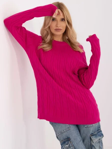 Pulover Fashionhunters cu mâneci lungi lung fucsie