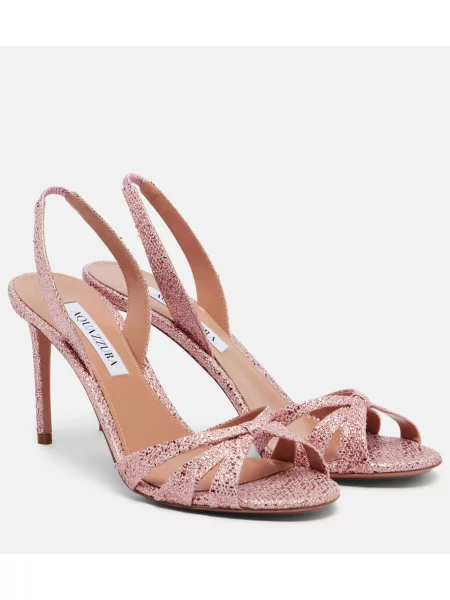Sandale Aquazzura slingback din canvas roz