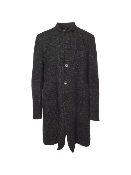 Palton Boss din tweed cu model herringbone albastru