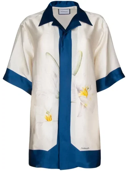 Cămașă Pantamolle de mătase cu model floral cu imagine alb