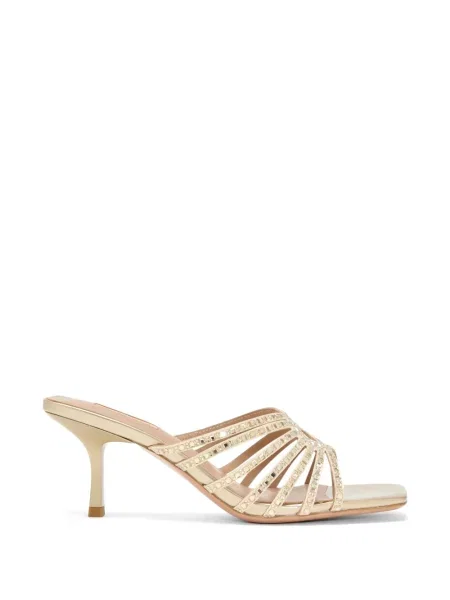 Stras papuci tip mules Nicoli cu bretele auriu