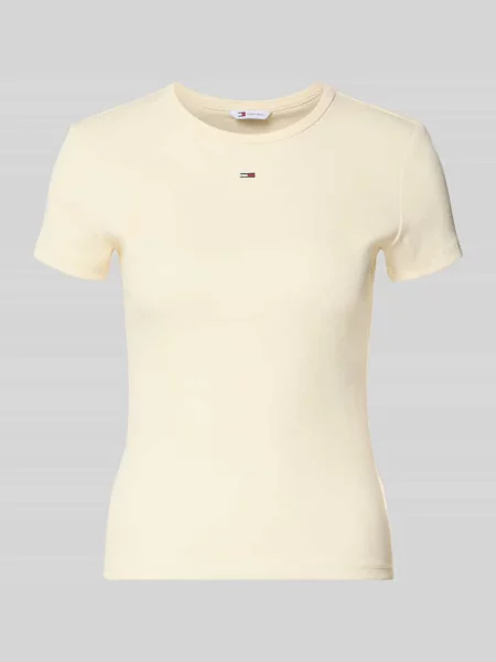 T-shirt o kroju slim fit z mieszanki bawełny Tommy Jeans beżowy