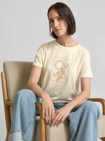 T-shirt z obszyciem kamieniami stras z logo Comma