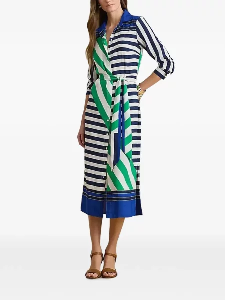 Sukienka koszulowa Lauren Ralph Lauren w paski wiązana garniturowa niebieska