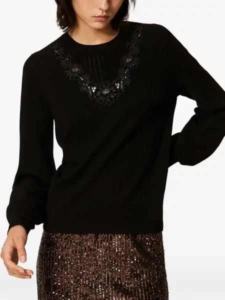 Pulover Twinset din dantelă negru