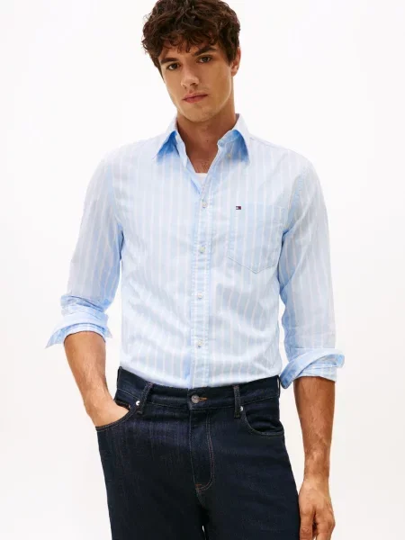 Tommy Hilfiger koszula casual Mężczyźni Regular Fit niebieski|biały w paski L biała