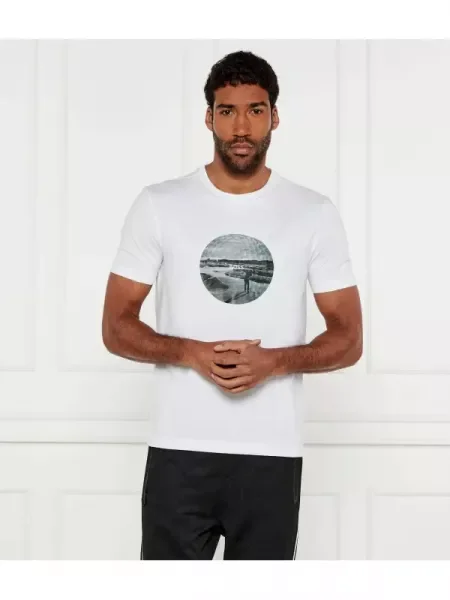 BOSS GREEN Tricou Graphic Heritage | stretch alb