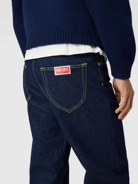 Jeansy o kroju straight fit z kontrastowymi przeszyciami Kenzo granatowe