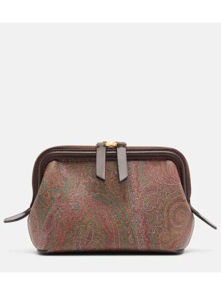 Geantă plic Etro cu model paisley din jacard maro