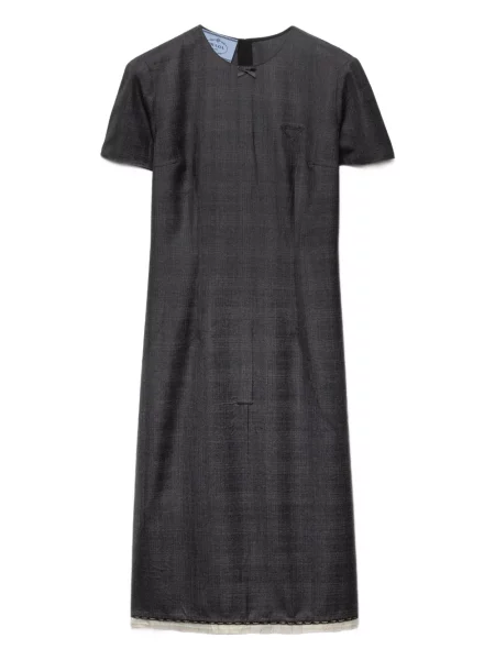 Rochie midi Prada în carouri până la genunchi de costum gri