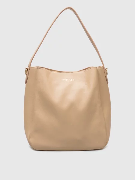 Шкіряна сумка Forever з логотипом Twinset бежева