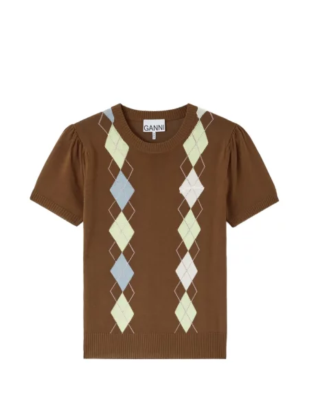 Tricou Ganni cu model argyle maro