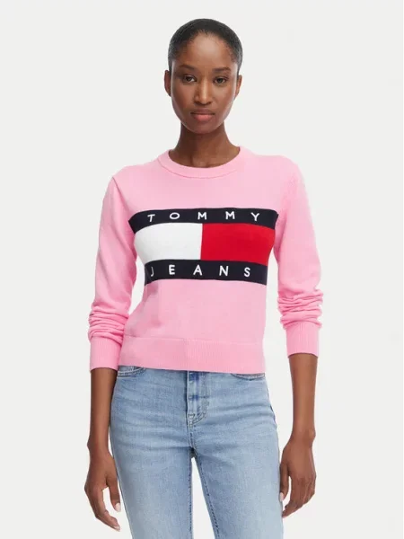 Tommy Jeans Πουλόβερ Flag Ανοιχτό ροζ