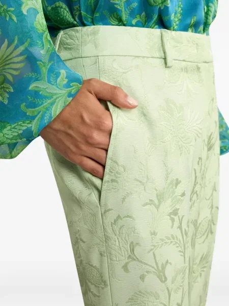 Pantaloni Etro cu model floral din jacard verde