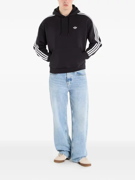 Lung hanorac Adidas cu dungi cu imagine negru