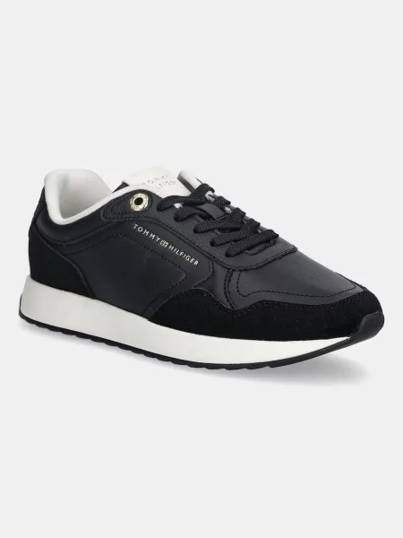 Tommy Hilfiger Usnjene superge MONOGRAM MIX RUNNER črna