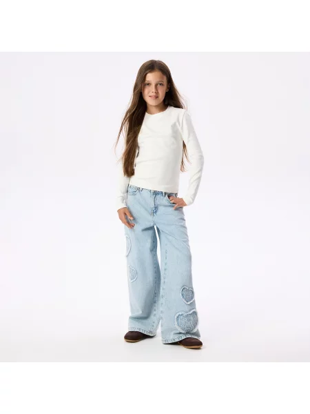 Reserved Džíny super wide leg s aplikací modrá
