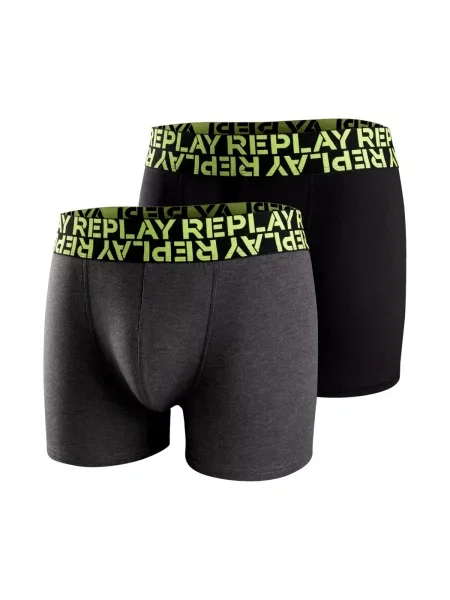 REPLAY Boxeri gri închis / verde neon negru