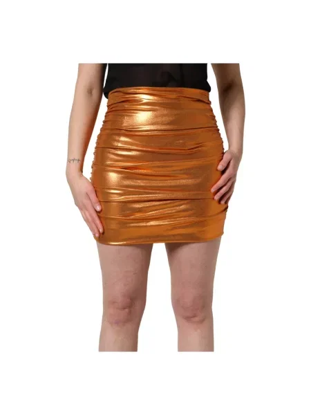 Spódnica mini Dolce And Gabbana z falbankami pomarańczowa