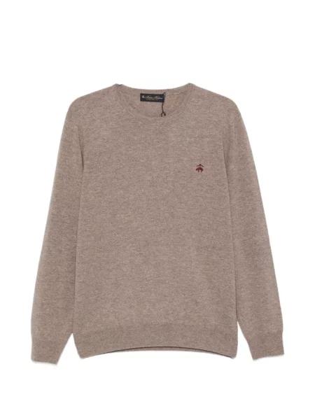Svetr Brooks Brothers s výšivkou s kulatým výstřihem hnědý
