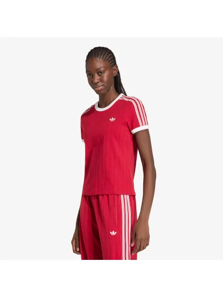 Tricou adidas Pinstripe Short Sleeve Slim Tee Team Victory Red/ White/ Team Victory Red M alb