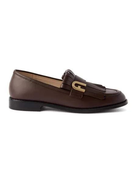 Loafersy Furla skórzane brązowe