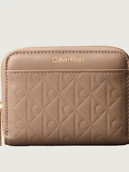 Portofel Calvin Klein Emblem Aop Embossed Zip Around bej