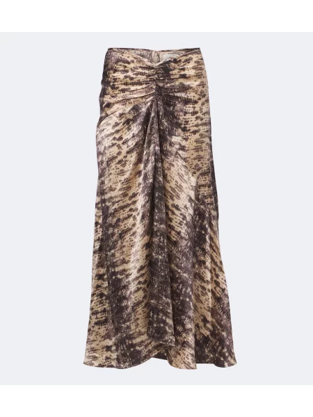 Fustă midi Isabel Marant din satin cu imagine cu model piele de șarpe bej