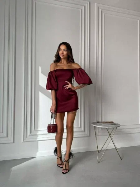 Сукня міні Milirud шовк бордовий