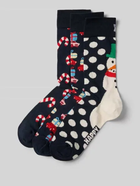 Skarpety z nadrukiem z logo w zestawie 3 szt. Happy Socks niebieskie