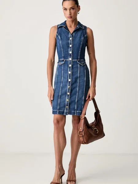Guess rochie de vară din denim DESTINY albastru