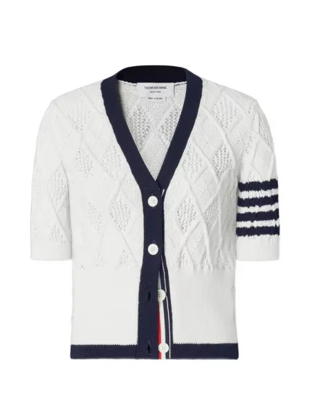 Cardigan Thom Browne cu model argyle alb