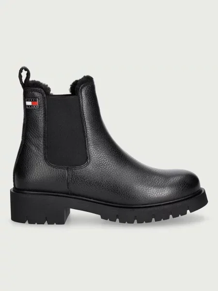 Tommy Jeans chelsea čižmy dámske kožené TJW CLEATED CHELSEA BOOTS WL čierna