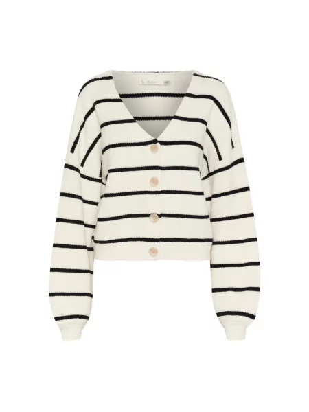 Kardigan Gestuz w paski z rękawami balonowymi beżowy